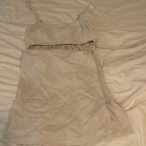 Linen wrap dress cut out in middle